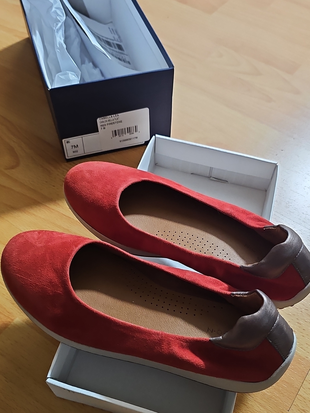Caslon Red Suede Ballet Flats with Brown Heel Tab